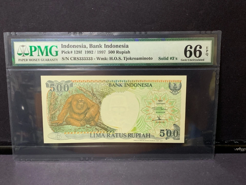 1992 Indonesia, Bank Indonesia 500 Rupiah P-128f "Solid 333333" PMG 66 EPQ - Image 1 of 2