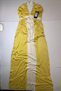 alice olivia yello paris maxi dress 100% silk yellow white Sz S NWT $330.00 - Picture 1 of 9
