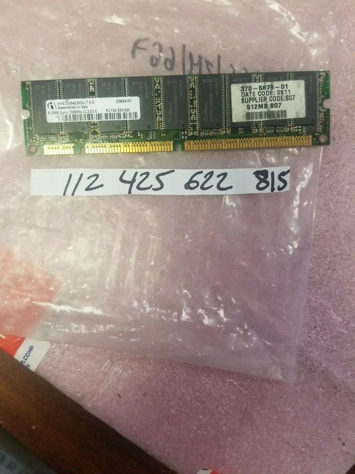 512MB SD 133 CL3 SDRam 133 168 pin 168-pin ram ECC NON-REGISTER  LOW DENSITY   - Image 1 of 1