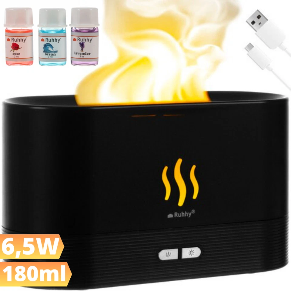Aromadiffusor mit Flammeneffekt Luftbefeuchter Diffusor 180ml 7 Farben Aroma - Bild 1 von 4