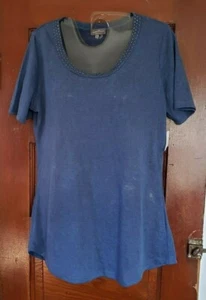 Camisa manga corta de poliéster escote gema azul M Essentials para mujer nueva con etiquetas - Imagen 1 de 6