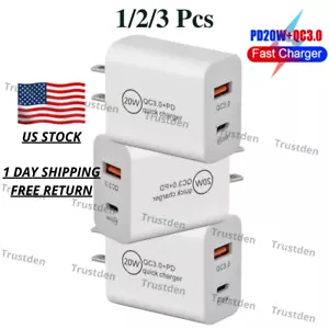 20W PD QC 3.0 Fast Charger USB C Power Adapter Block For iPhone Samsung Android - Picture 1 of 12