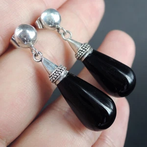 Pendientes colgantes de plata de ley 925 con forma de lágrima de ónix negro joyería. BOE-01 - Imagen 1 de 6