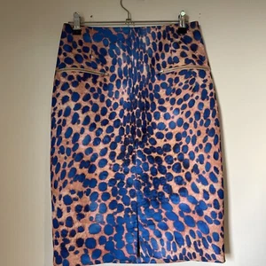 C/MEO COLLECTIVE Blue Leopard Skirt Straight Pencil Size Small Lined Zip Office - Picture 1 of 7