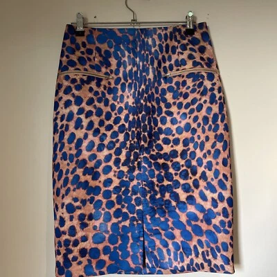C/MEO COLLECTIVE Blue Leopard Skirt Straight Pencil Size Small Lined Zip Office - Image 1 of 4