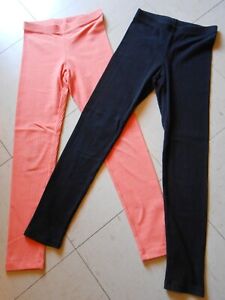LOT OF 2 GIRLS OLD NAVY CORAL & BLACK RIBBED KNIT LEGGINGS SIZE M(8)