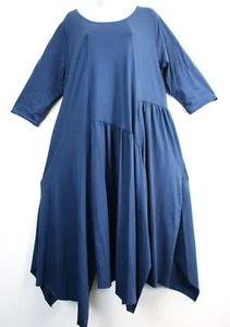 Ladies Lagenlook 95% Soft Slinky Cotton Asymmetric Hem Dress One Size:Plus 18-22 - Picture 1 of 50