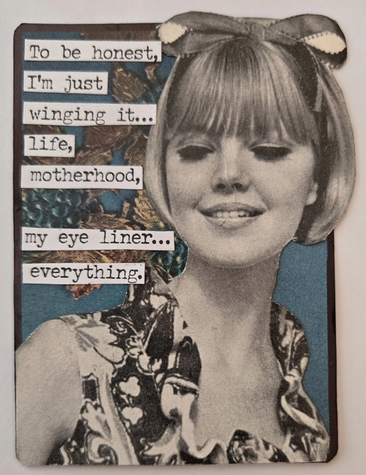 Tarjeta de arte collage de medios mixtos ACEO ATC de colección mujeres sarcásticas solo alas Foto 1 de 1