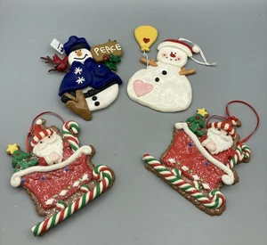 4 adornos navideños de arcilla polimérica policía muñeco de nieve Santa en trineo de dulces - Imagen 1 de 11