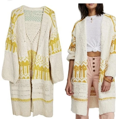 Cárdigan Astrid Free People $228 Amarillo Crema Para Mujer M Tejido Abierto Acogedor U.5 Foto 1 de 4