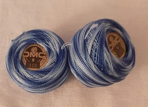 2 DMC Perle Cotton Thread Balls 10g Size 8 100% Cotton VARIEGATED ROYAL BLUE - Picture 1 of 1