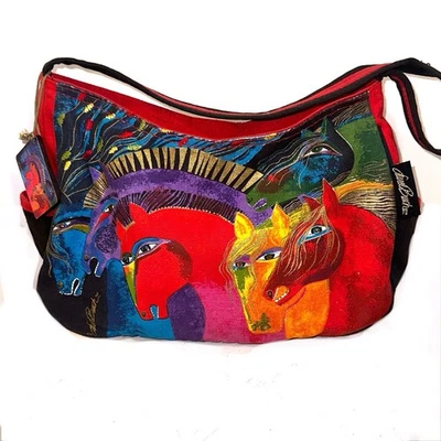 Laurel Burch Wild Horses of Fire Medium Canvas Cotton Tote Hobo Bag With Tag - Image 1 of 4