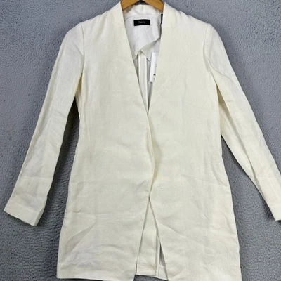 Chaqueta Blazer Theory Mujer 0 Cálida Marfil Winola Traje 100% Lino Manga Larga NUEVO Foto 1 de 4