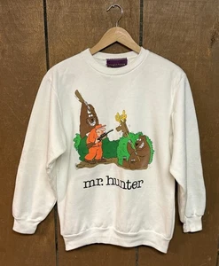 Vintage 1989 Jim Benton Mr Hunter Sweatshirt Erwachsene Größe Medium weiß Herren - Bild 1 von 10