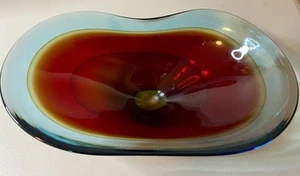 Atemberaubende Vintage Murano Kunst Glas ovale Schale rot türkis Ombré 9,5”L x 5,5”B x 3”H - Bild 1 von 8