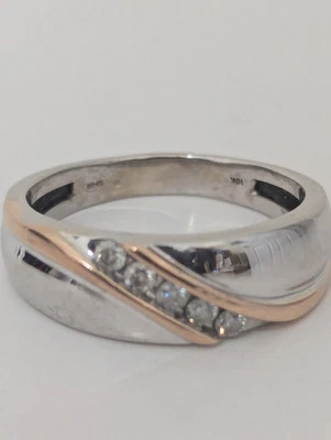 Alianza de boda de 5 diamantes de oro rosa/blanco de dos tonos SHR 10k para hombre talla 11,5 Foto 1 de 4