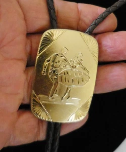 VINTAGE USA WESTERN BOLO TIE GOLD FILLED SQUARE DANCE DESIGN - Picture 1 of 7