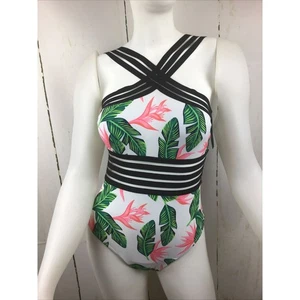 HILOR Women’s Floral One Piece Monokinis Front Crossover Hollow Swimsuit Sz. 4/6 - Picture 1 of 12