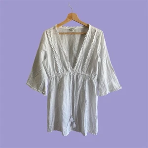 J. Tunica donna Crew re-immaginata S scollo a V lino-cotone abito look spiaggia - Foto 1 di 11