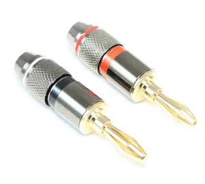 PREMIUM Banana Plugs/Adapter (2) Black/Red for Speakers Gold Plated - Picture 1 of 2