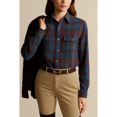 Xadrez de arquivo vintage Ralph Lauren flanela corneta caça chifre botões 8 lã - Imagem 1 de 4