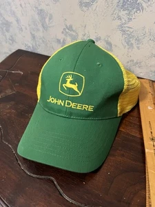 John Deere Snapback Green/Yellow Mesh Trucker Hat Snapback Embroidered Logo Used - Picture 1 of 8