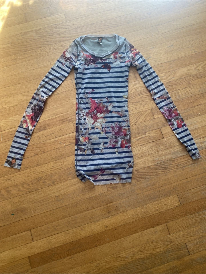 Jean Paul Gaultier Soleil Fuzzi 条纹叶浆果网眼束腰上衣中号罕见 — 第 1/4 张图片