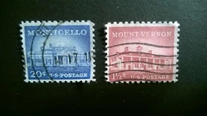  LOTE DE (2) SELLOS POSTALES ANTIGUOS DE ESTADOS UNIDOS LUGARES FAMOSOS - Imagen 1 de 3