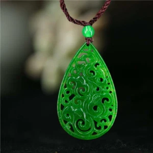 Green Jade Ruyi Pendant Amulet Natural Jadeite Necklace Charm Jewellery Gifts - Picture 1 of 4