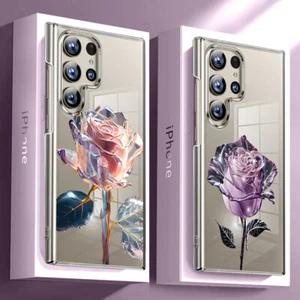Custodia per Samsung S25 S24 S23 Ultra S22 S21 FE A55 Crystal Rose trasparente cover rigida - Foto 1 di 16