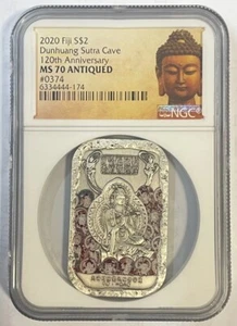 NGC MS70 Fiji 2020 Discover 120th Dunhuang Library Cave Buddha Silver Coin 1oz A - Picture 1 of 2