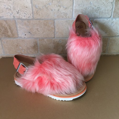 SANDALI CON PERIZOMA UGG HOLLY SOFFICE PELLICCIA FUSION CORALLO SLINGBACK TAGLIA US 7 5 DONNA