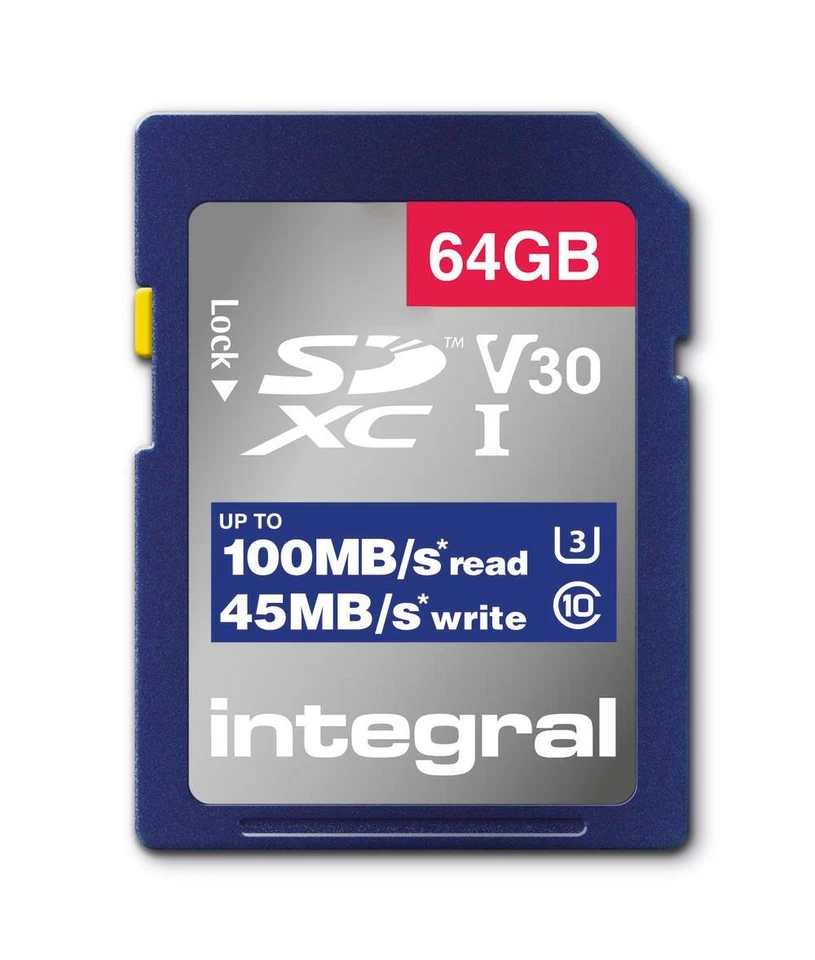 Integral INSDX64G-100V30 64GB SD CARD SDXC UHS-1 U3 CL10 V30 UP TO 100MBS READ 4 - Immagine 1 di 1