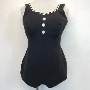 1960s Swimsuit Penneys One Piece Black White Stripe Vintage 38 16 JCPenney AC - Picture 1 of 9