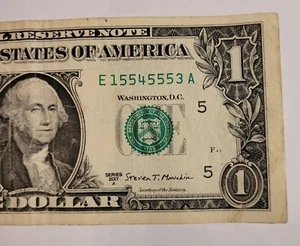 5 of -a-kind 5`s Fancy serial number One Dollar Bill - Picture 1 of 3