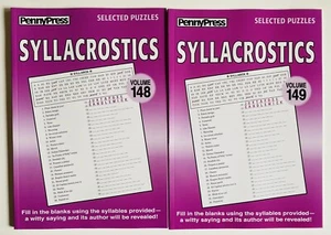 Lot of 2 Syllacrostics Penny Press Selected Variety Puzzles Dell 148 149 - Bild 1 von 5