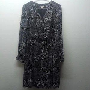 Cato Dress Long Sheer Sleeve Black White Polka Dot V-Neck Knee Length Size L - Picture 1 of 5