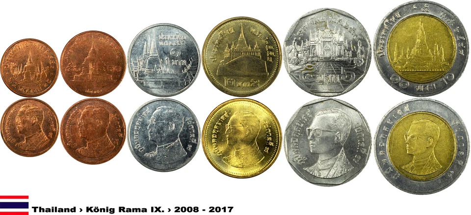 KMS Thailand - König Rama IX. _2008 - 2017 LOT (25 Satang - 10 Baht) - Bild 1 von 1