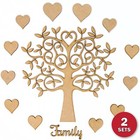 2 x Wooden MDF Tree Set inc. 24 free hearts and 2 x Family word - Craft Kit