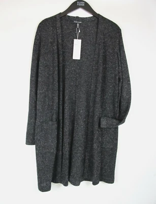 Cárdigan largo recto Eileen Fisher negro brillante merino talla S nuevo con etiquetas $328 Foto 1 de 4