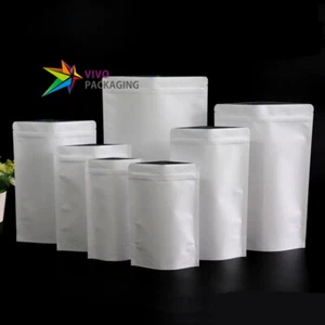White Kraft Paper Stand Up Pouch, Zip Seal Food Mylar Foil Zipper Bags (100 pcs) - Picture 1 of 1