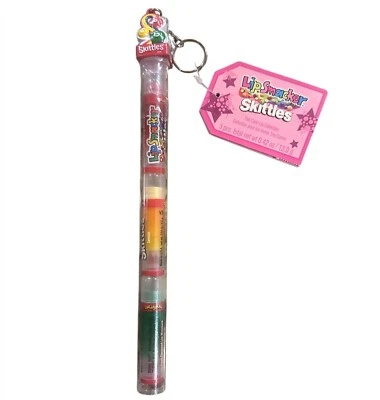 Vintage Lip Smacker SKITTLES Trio Lip Balm Cane Keychain Gift Set BUBBLE FONT - Image 1 of 4