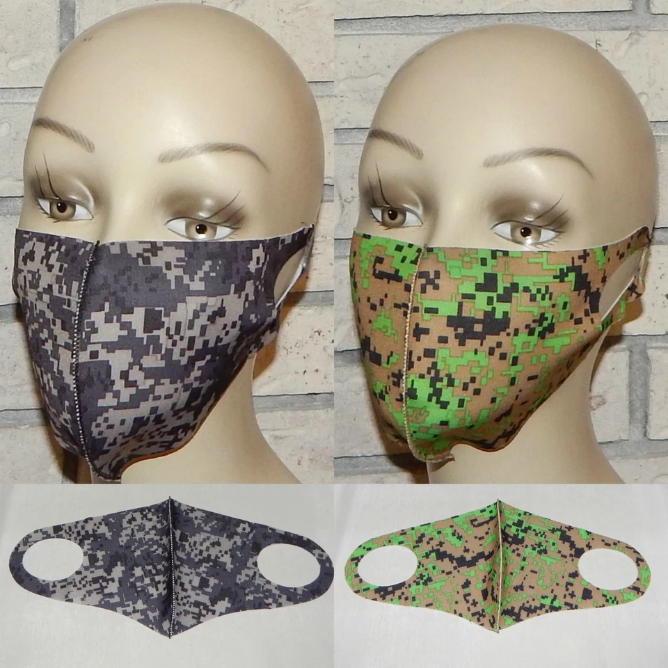 LOT OF 2 GREY & GREEN DIGITAL CAMO WASHABLE REUSABLE STRETCH FACE MASK INDIANA - Image 1 of 1