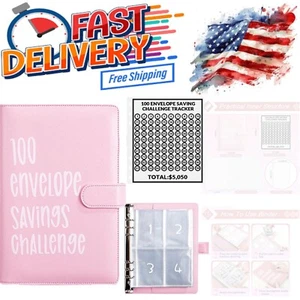 100 Envelopes Money Saving Challenge Binder Budget Book Cash Organizer Pink - Picture 1 of 8