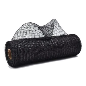 Black Deco Mesh Ribbon 10 inch for Wreath Making Supplies Metallic Foil Burla... - Picture 1 of 6