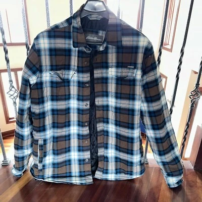 Eddie Bauer Quilted Lined Flannel Jacket Check Plaid Tall Extra Large TXL XL - Image 1 of 4