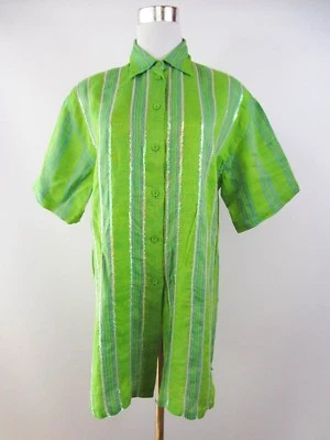 Italian Womens Vtg 90s Green Linen Short Sleeve Casual Shirt Blouse Plus sz BF76 - Image 1 of 4