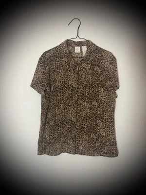 Blusa/top para mujer Emma James Liz Claiborne Co estampado de leopardo, talla 12, EXCELENTE Foto 1 de 4