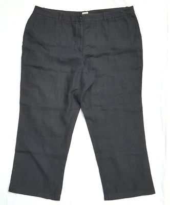 LL Bean Womens 100% Linen Pants Size 26W Black Flat Front Zip Pockets 47x29" - Image 1 of 4