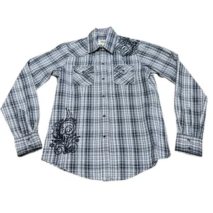 CAMICIA WESTERN SHYANNE PEARL SNAP PLAID TAGLIA SMALL NERA BIANCA ROCKABILLY DONNA - Foto 1 di 5